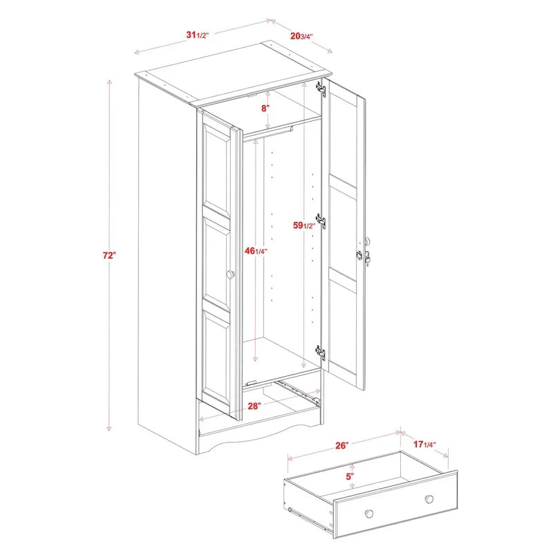 Palace Imports Armoire flexible 100 % bois massif avec poignées en métal ou en bois