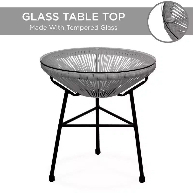 Ensemble de bistro 3 pièces Acapulco d'extérieur Best Choice Products avec cordes et table en verre