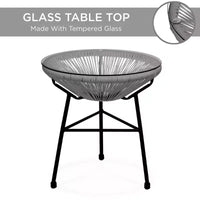 Ensemble de bistro 3 pièces Acapulco d'extérieur Best Choice Products avec cordes et table en verre