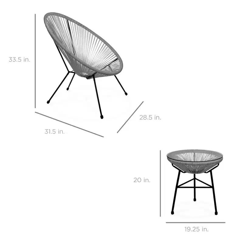 Ensemble de bistro 3 pièces Acapulco d'extérieur Best Choice Products avec cordes et table en verre
