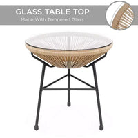 Ensemble de bistro 3 pièces Acapulco d'extérieur Best Choice Products avec cordes et table en verre
