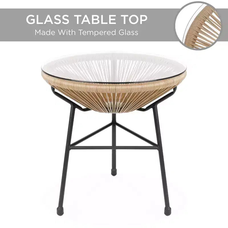 Ensemble de bistro 3 pièces Acapulco d'extérieur Best Choice Products avec cordes et table en verre