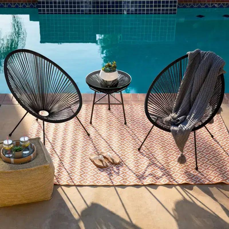 Ensemble de bistro 3 pièces Acapulco d'extérieur Best Choice Products avec cordes et table en verre
