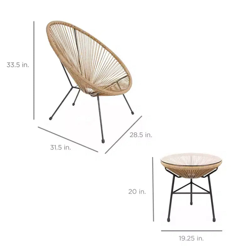 Ensemble de bistro 3 pièces Acapulco d'extérieur Best Choice Products avec cordes et table en verre
