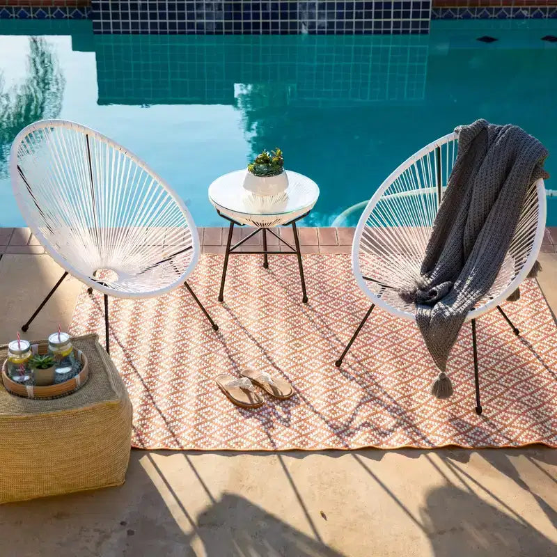 Ensemble de bistro 3 pièces Acapulco d'extérieur Best Choice Products avec cordes et table en verre