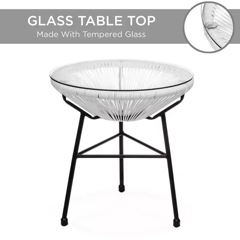 Ensemble de bistro 3 pièces Acapulco d'extérieur Best Choice Products avec cordes et table en verre