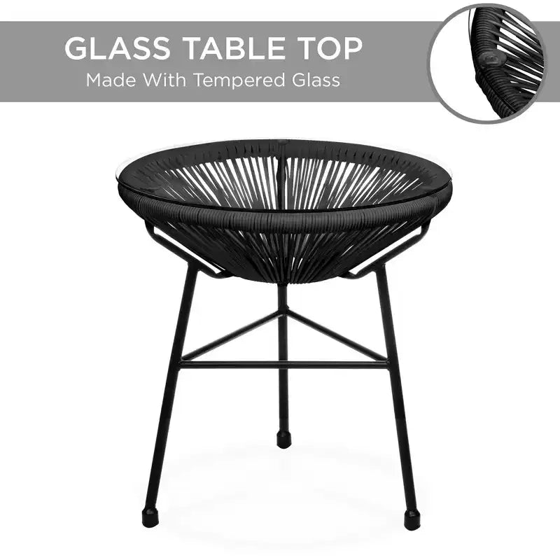 Ensemble de bistro 3 pièces Acapulco d'extérieur Best Choice Products avec cordes et table en verre
