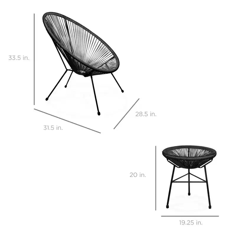 Ensemble de bistro 3 pièces Acapulco d'extérieur Best Choice Products avec cordes et table en verre