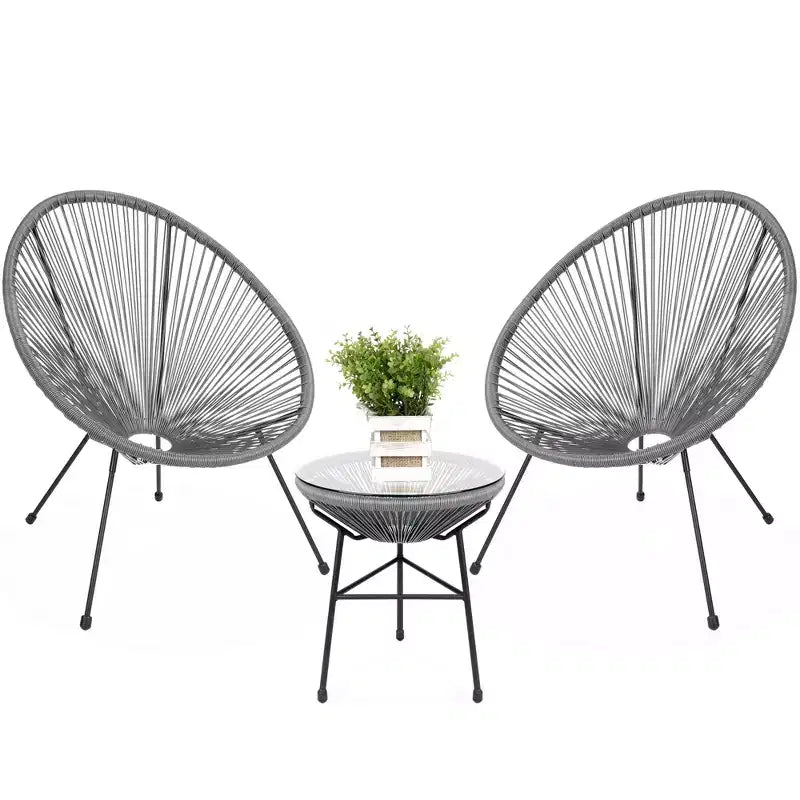 Best Choice Products 3-Piece All-Weather Patio Acapulco Bistro Furniture Set w/ Rope, Glass Top Table