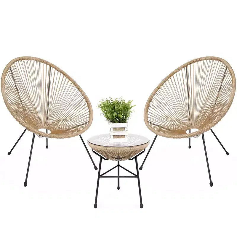 Ensemble de bistro 3 pièces Acapulco d'extérieur Best Choice Products avec cordes et table en verre