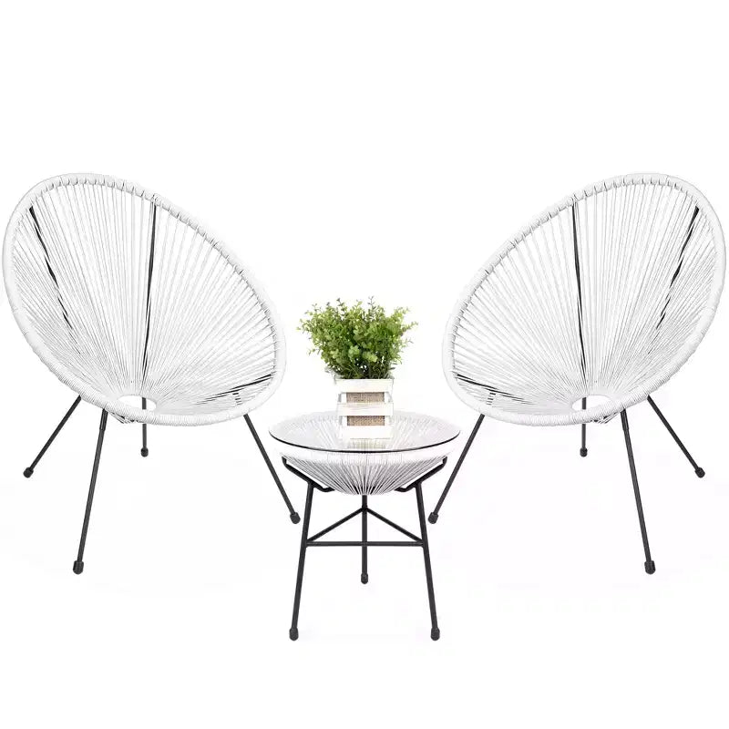 Ensemble de bistro 3 pièces Acapulco d'extérieur Best Choice Products avec cordes et table en verre