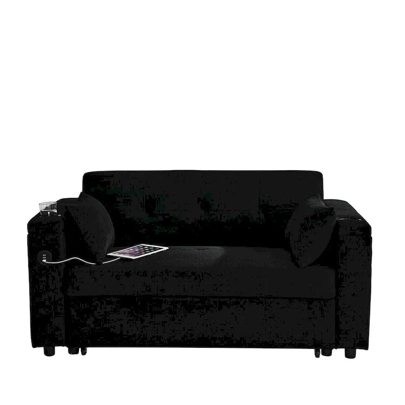 Canapé-lit gigogne 54 po, canapé-lit inclinable 2 places avec rangement, oreiller lombaire, prise USB