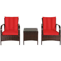 Costway Ensemble mobilier de patio 3 pièces en osier et rotin, table basse et 2 chaises en rotin avec coussins