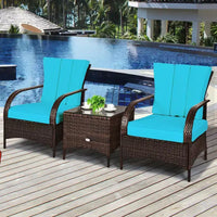 Costway Ensemble mobilier de patio 3 pièces en osier et rotin, table basse et 2 chaises en rotin avec coussins