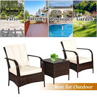 Costway Ensemble mobilier de patio 3 pièces en osier et rotin, table basse et 2 chaises en rotin avec coussins