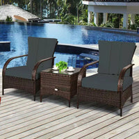 Costway Ensemble mobilier de patio 3 pièces en osier et rotin, table basse et 2 chaises en rotin avec coussins