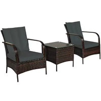 Costway Ensemble mobilier de patio 3 pièces en osier et rotin, table basse et 2 chaises en rotin avec coussins