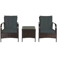 Costway Ensemble mobilier de patio 3 pièces en osier et rotin, table basse et 2 chaises en rotin avec coussins