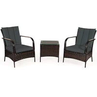 Costway Ensemble mobilier de patio 3 pièces en osier et rotin, table basse et 2 chaises en rotin avec coussins