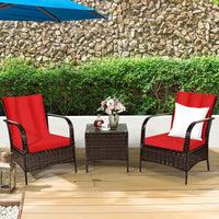 Costway Ensemble mobilier de patio 3 pièces en osier et rotin, table basse et 2 chaises en rotin avec coussins