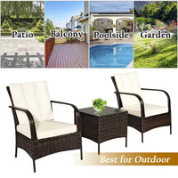 Costway Ensemble mobilier de jardin en rotin 3 pièces Table basse et 2 chaises en rotin avec coussins blancs