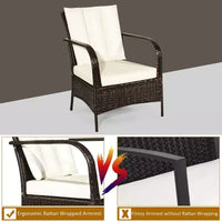 Costway Ensemble mobilier de jardin en rotin 3 pièces Table basse et 2 chaises en rotin avec coussins blancs