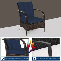 Costway Ensemble de mobilier de patio 3 pièces en rotin - Table basse et 2 chaises en rotin avec coussins bleu marine