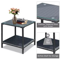 Costway Ensemble de mobilier bistro de patio 3 pièces en résine tressée avec 2 chaises à bascule, table d'appoint en verre, coussins Rouge/Beige