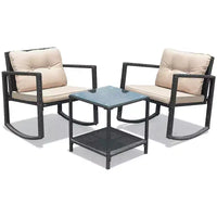 Costway Ensemble de mobilier bistro de patio 3 pièces en résine tressée avec 2 chaises à bascule, table d'appoint en verre, coussins Rouge/Beige