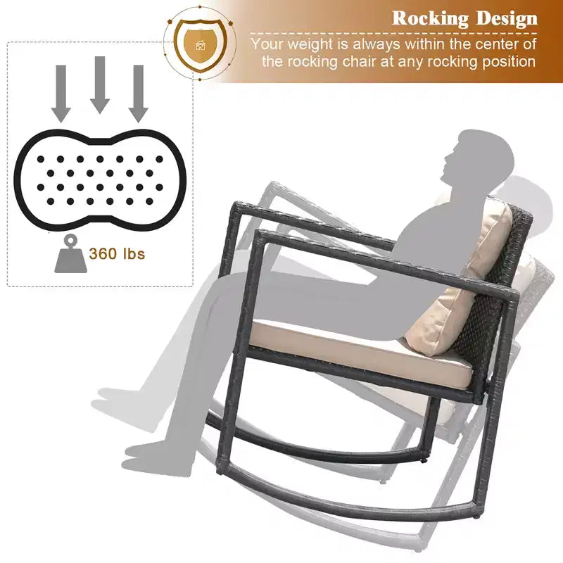 Costway Ensemble de mobilier bistro de patio 3 pièces en résine tressée avec 2 chaises à bascule, table d'appoint en verre, coussins Rouge/Beige