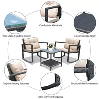 Costway Ensemble de mobilier bistro de patio 3 pièces en résine tressée avec 2 chaises à bascule, table d'appoint en verre, coussins Rouge/Beige