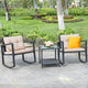 Costway 3-Piece Patio Wicker Bistro Furniture Set w/ 2 Rocking Chairs, Glass Side Table, Cushions Red/Beige