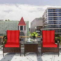 Costway Ensemble de mobilier de patio 3 pièces en rotin - Table basse et 2 chaises en rotin avec coussins rouges