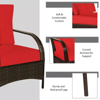 Costway Ensemble de mobilier de patio 3 pièces en rotin - Table basse et 2 chaises en rotin avec coussins rouges