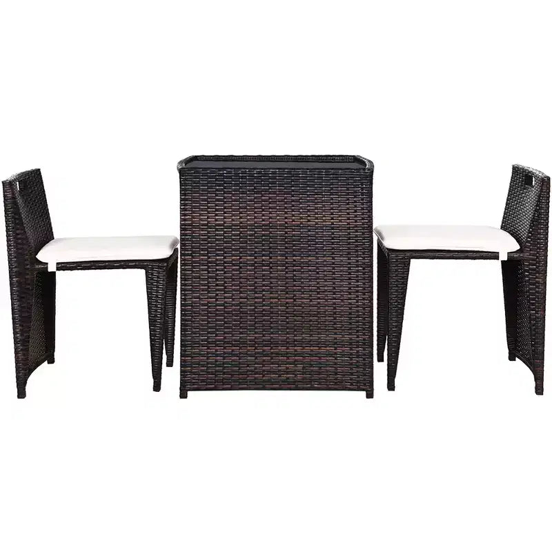 Costway Ensemble de Meubles de Jardin en Rotin 3 Pièces Gain de Place avec Coussins, Aucun Assemblage Requis