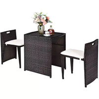 Costway Ensemble de Meubles de Jardin en Rotin 3 Pièces Gain de Place avec Coussins, Aucun Assemblage Requis