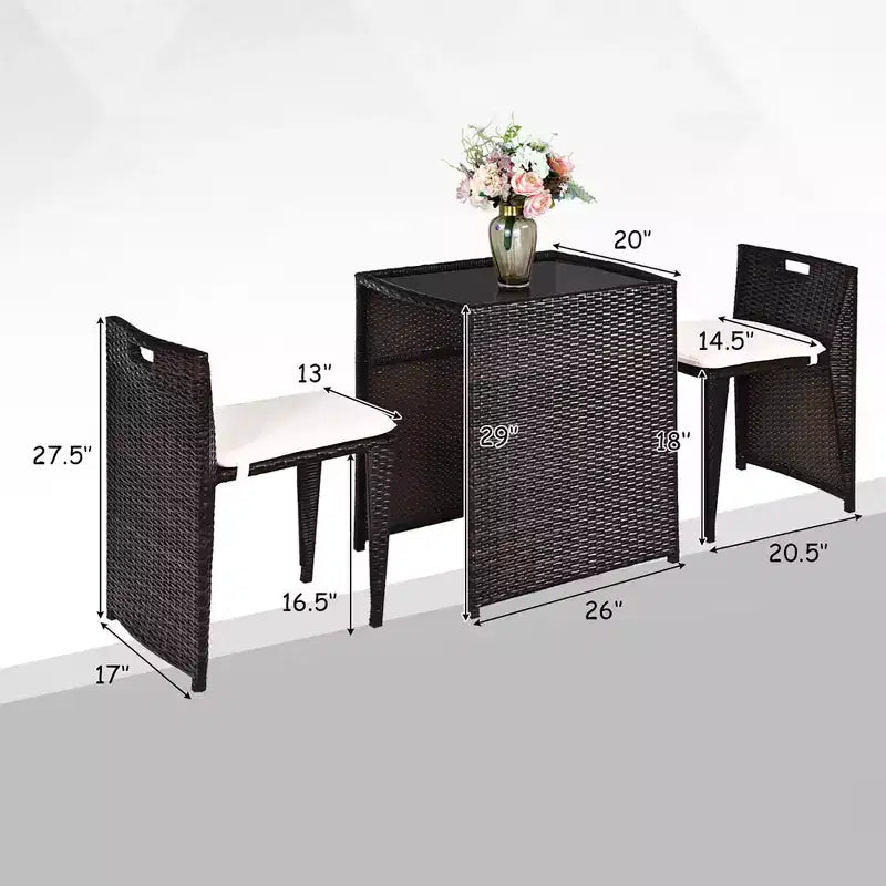 Costway Ensemble de Meubles de Jardin en Rotin 3 Pièces Gain de Place avec Coussins, Aucun Assemblage Requis