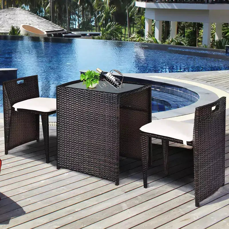 Costway Ensemble de Meubles de Jardin en Rotin 3 Pièces Gain de Place avec Coussins, Aucun Assemblage Requis