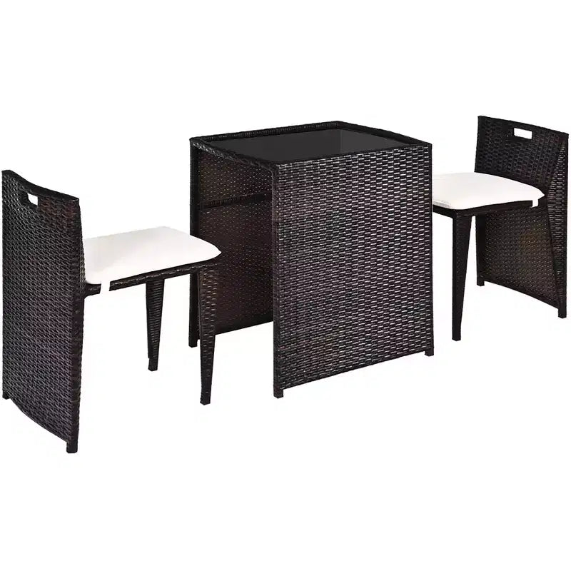 Costway Ensemble de Meubles de Jardin en Rotin 3 Pièces Gain de Place avec Coussins, Aucun Assemblage Requis