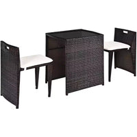 Costway Ensemble de Meubles de Jardin en Rotin 3 Pièces Gain de Place avec Coussins, Aucun Assemblage Requis
