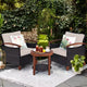 Costway 3PCS Patio Rattan Furniture Set Wooden Frame Cushion Table Shelf Red\Beige\Blue