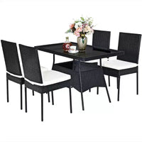 Costway Ensemble repas de patio 5 pièces en rotin - Table à plateau en verre, mobilier de jardin