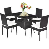 Costway Ensemble repas de patio 5 pièces en rotin - Table à plateau en verre, mobilier de jardin