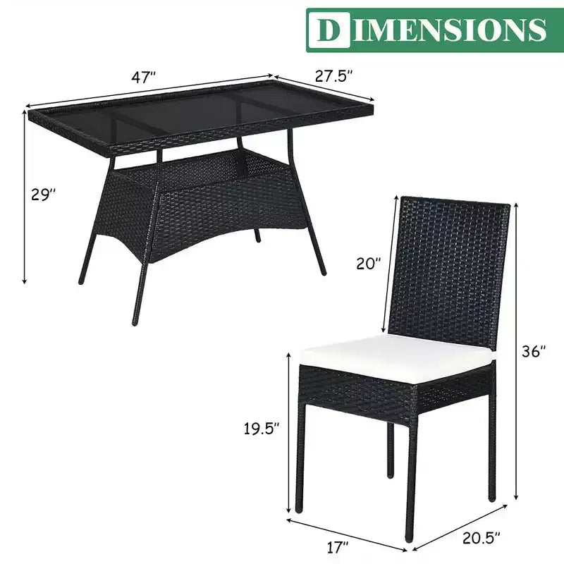 Costway Ensemble repas de patio 5 pièces en rotin - Table à plateau en verre, mobilier de jardin