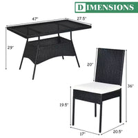 Costway Ensemble repas de patio 5 pièces en rotin - Table à plateau en verre, mobilier de jardin
