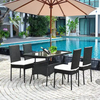 Costway Ensemble repas de patio 5 pièces en rotin - Table à plateau en verre, mobilier de jardin