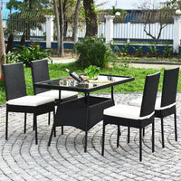Costway Ensemble repas de patio 5 pièces en rotin - Table à plateau en verre, mobilier de jardin
