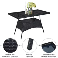 Costway Ensemble repas de patio 5 pièces en rotin - Table à plateau en verre, mobilier de jardin