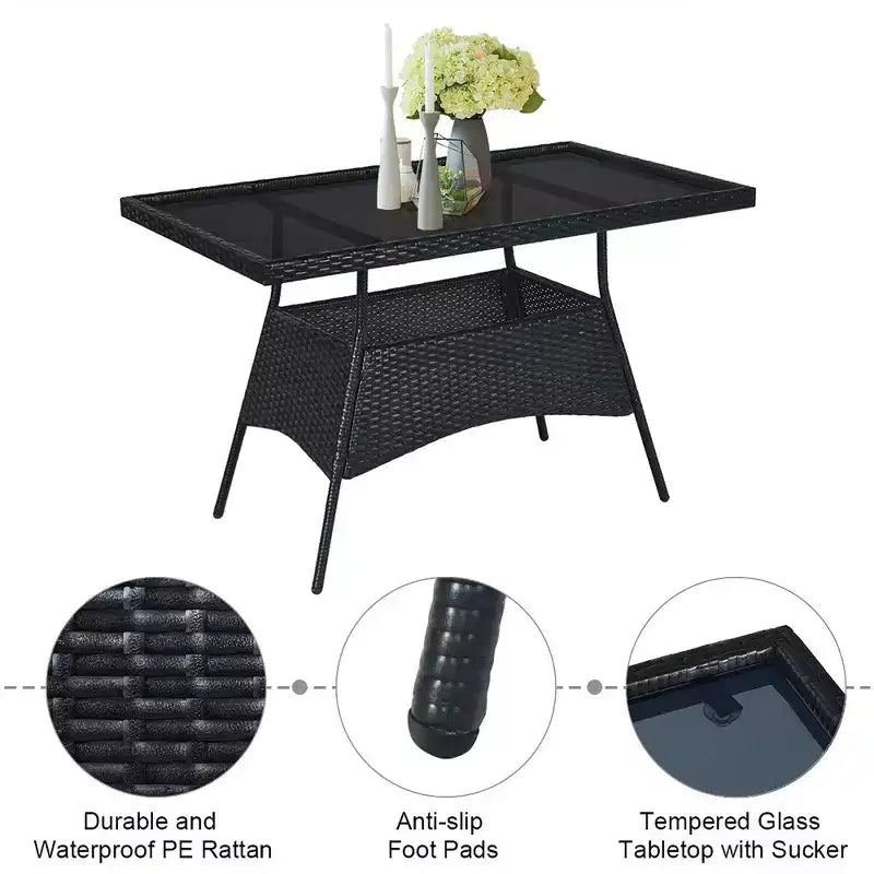Costway Ensemble repas de patio 5 pièces en rotin - Table à plateau en verre, mobilier de jardin