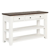 Console en bois avec 3 tiroirs de rangement et 2 étagères